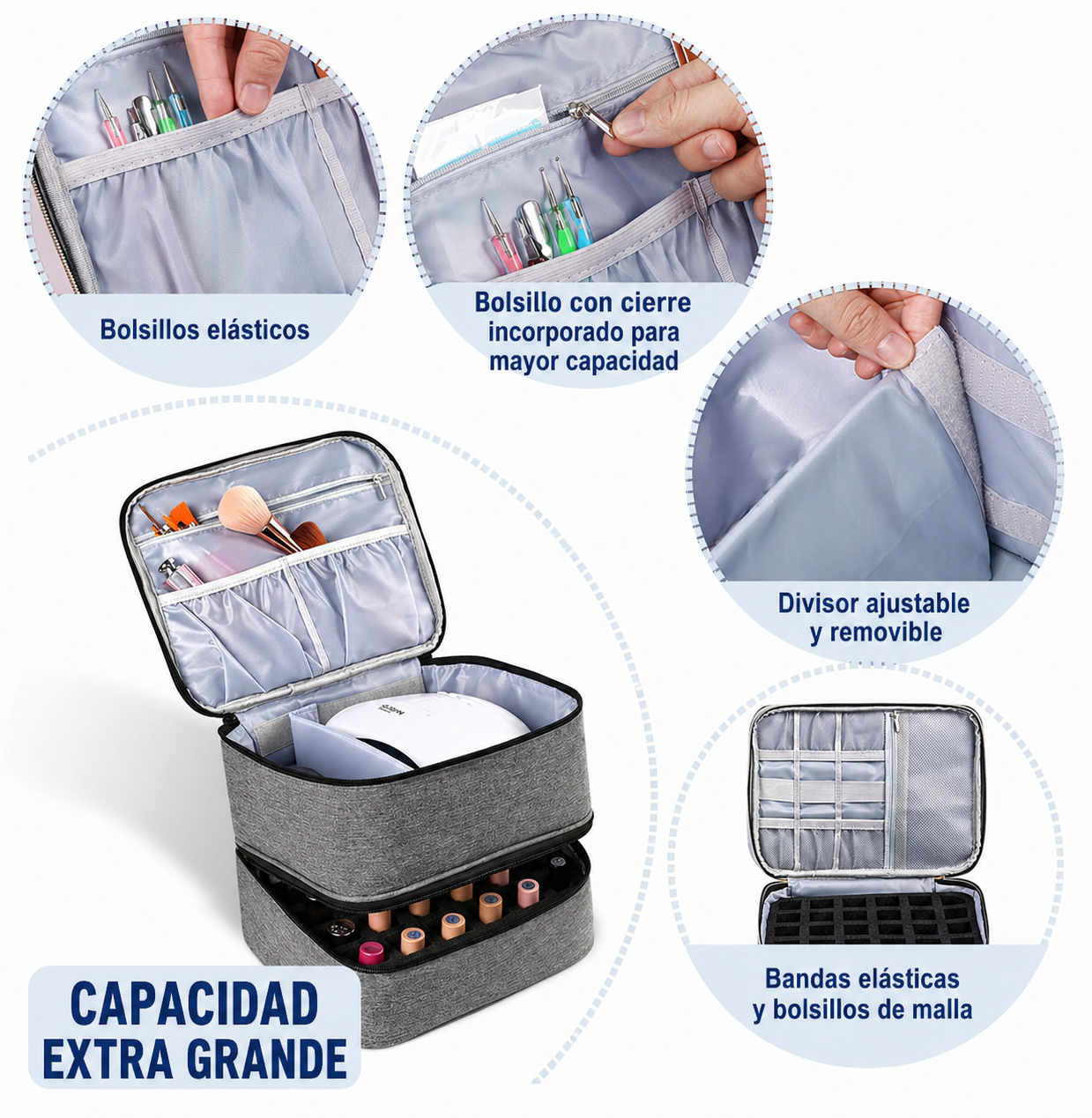 Maletin Organizador Esmaltes Uñas Maquillaje Doble Capa