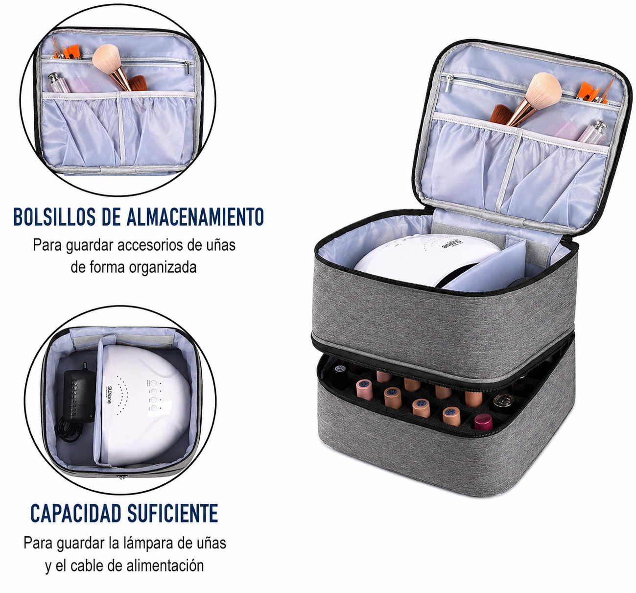 Maletin Organizador Esmaltes Uñas Maquillaje Doble Capa
