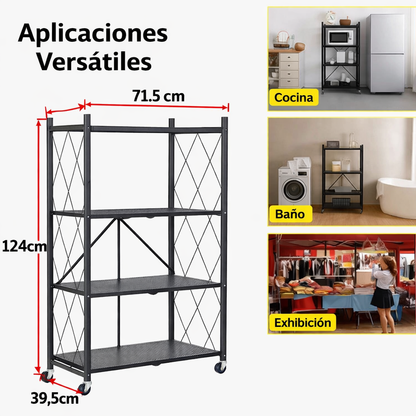 Estante Metálico Plegable de 4 Niveles con Ruedas