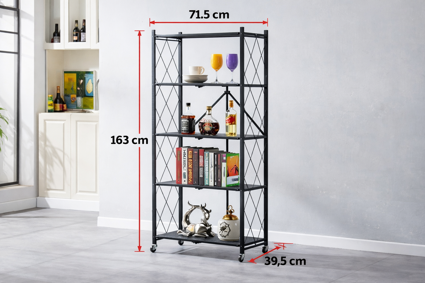 Estante Metálico Plegable de 5 Niveles con Ruedas
