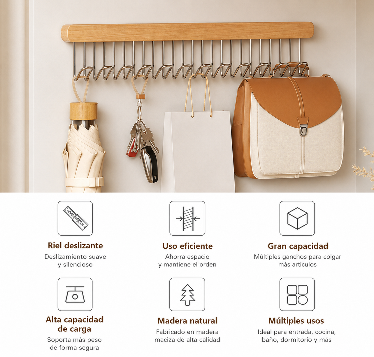 Organizador Deslizable Placard 12 Ganchos Metal