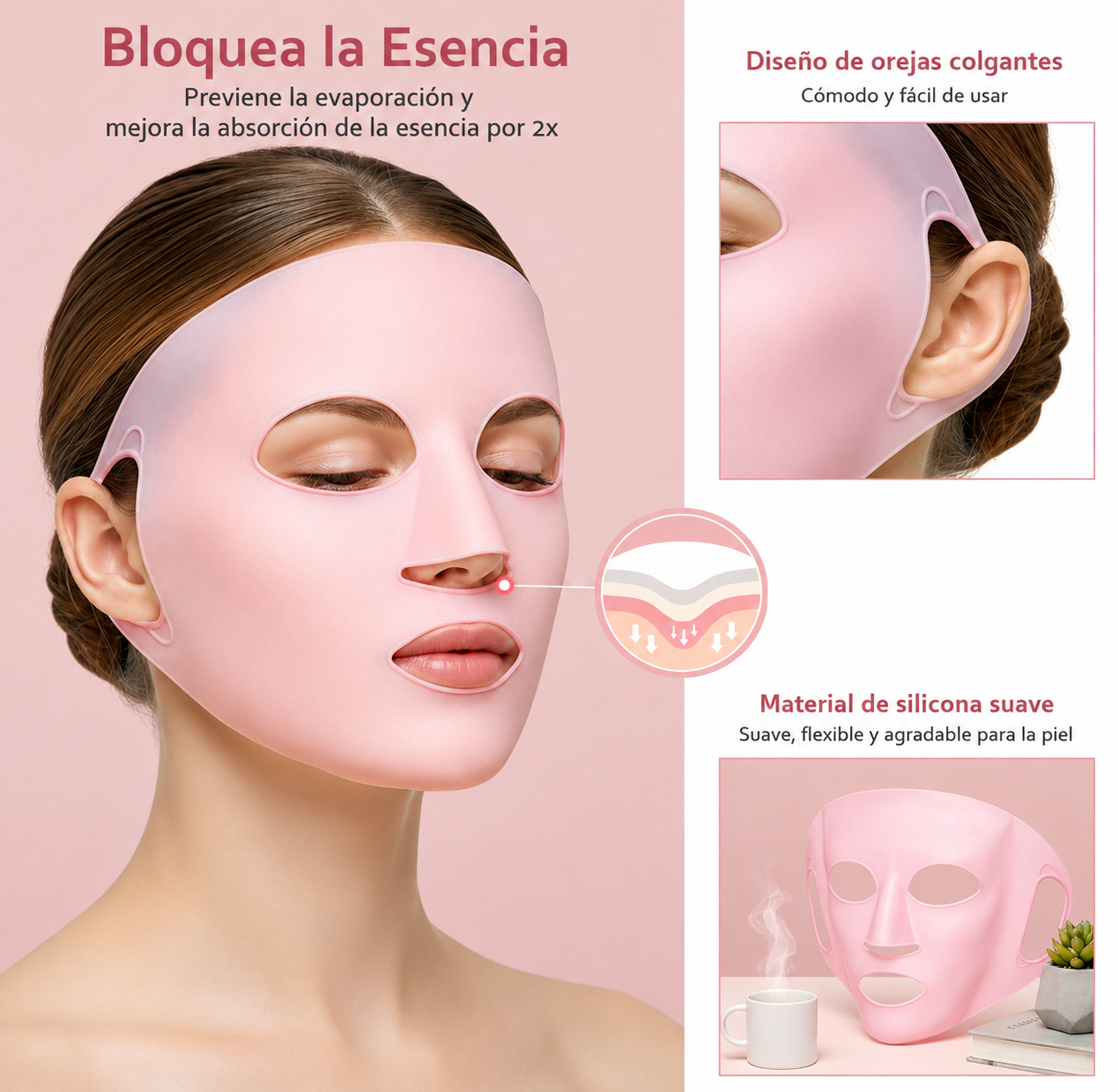 Máscara Facial Silicona 3D Reutilizable Antiage Hidratante