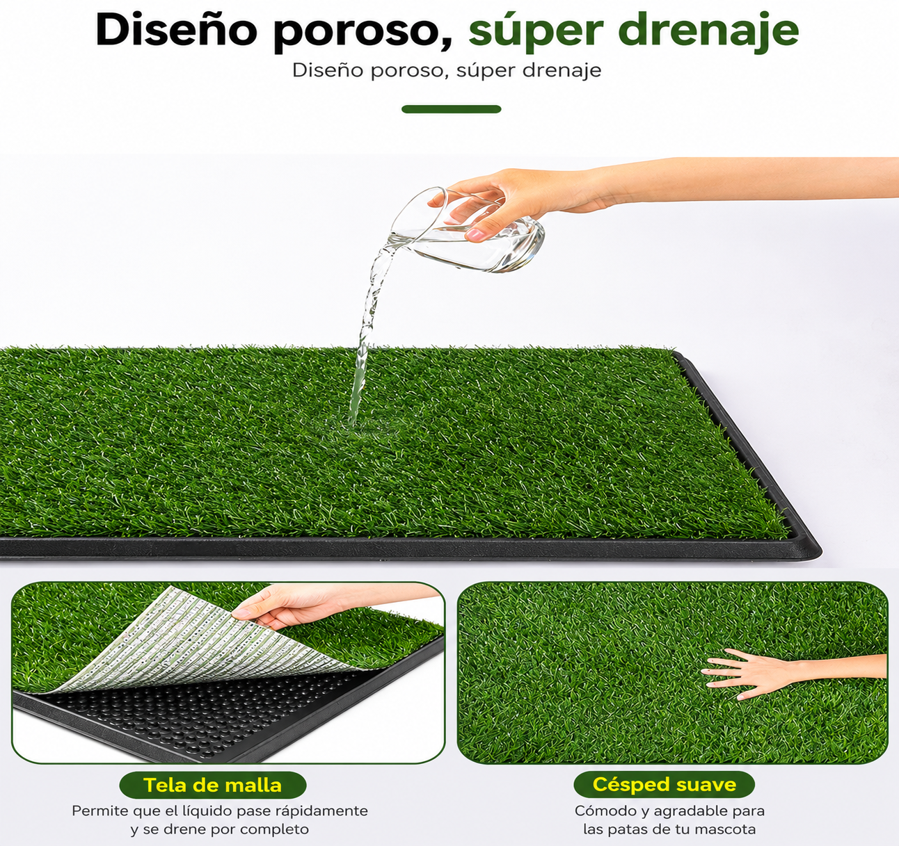 Alfombra sanitaria perros pasto artificial interior bandeja