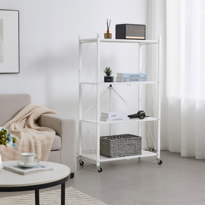 Estante Metálico Plegable de 4 Niveles con Ruedas