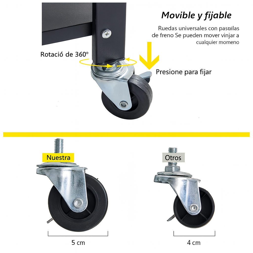Estante Metálico Plegable de 4 Niveles con Ruedas