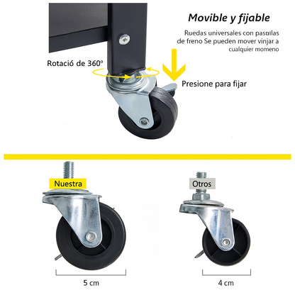 Estante Metálico Plegable de 4 Niveles con Ruedas