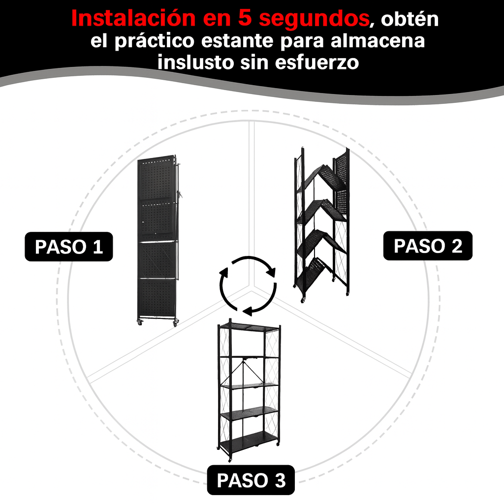 Estante Metálico Plegable de 4 Niveles con Ruedas