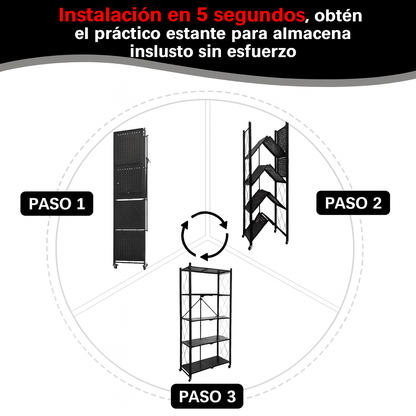 Estante Metálico Plegable de 4 Niveles con Ruedas