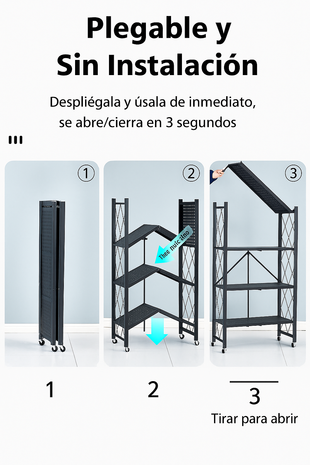 Estante Metálico Plegable de 4 Niveles con Ruedas
