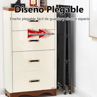 Estante Metálico Plegable de 4 Niveles con Ruedas
