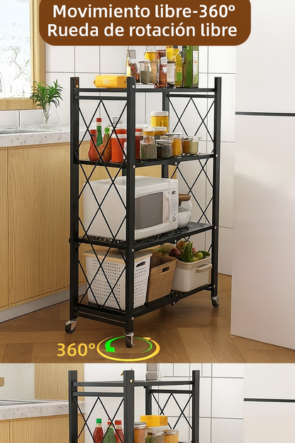 Estante Metálico Plegable de 4 Niveles con Ruedas