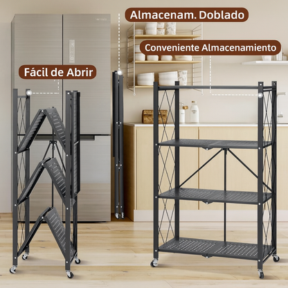 Estante Metálico Plegable de 4 Niveles con Ruedas