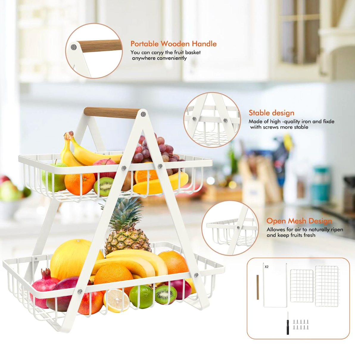 Frutero Organizador Canasta de dos Niveles Grande