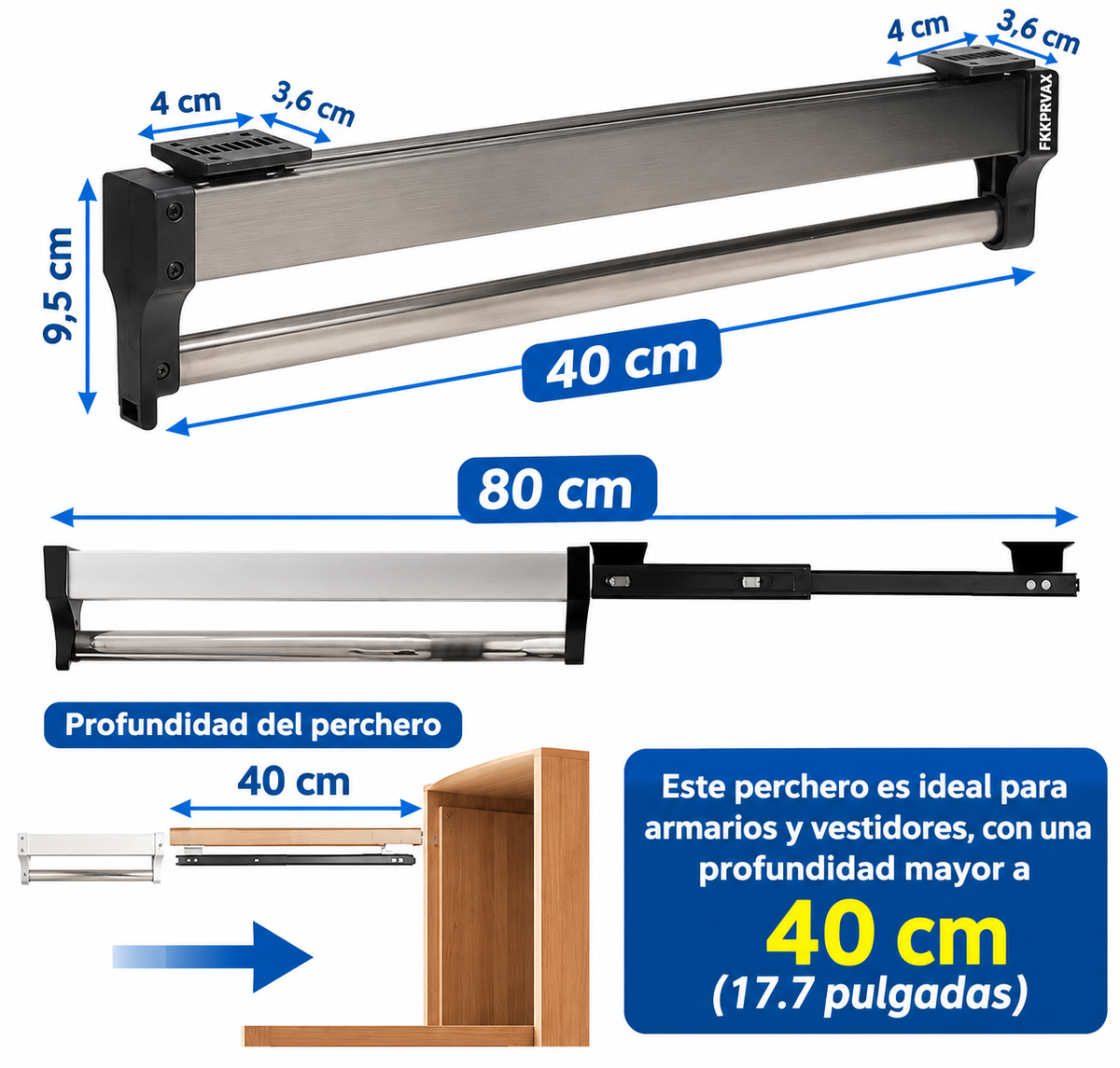 Perchero Colgador de Ropa Extensible para Ropero 40 cms