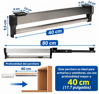 Perchero Colgador de Ropa Extensible para Ropero 40 cms