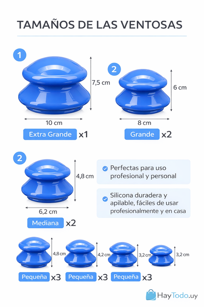 Kit 8 Ventosas Chinas Silicona Vacumterapia Cupping