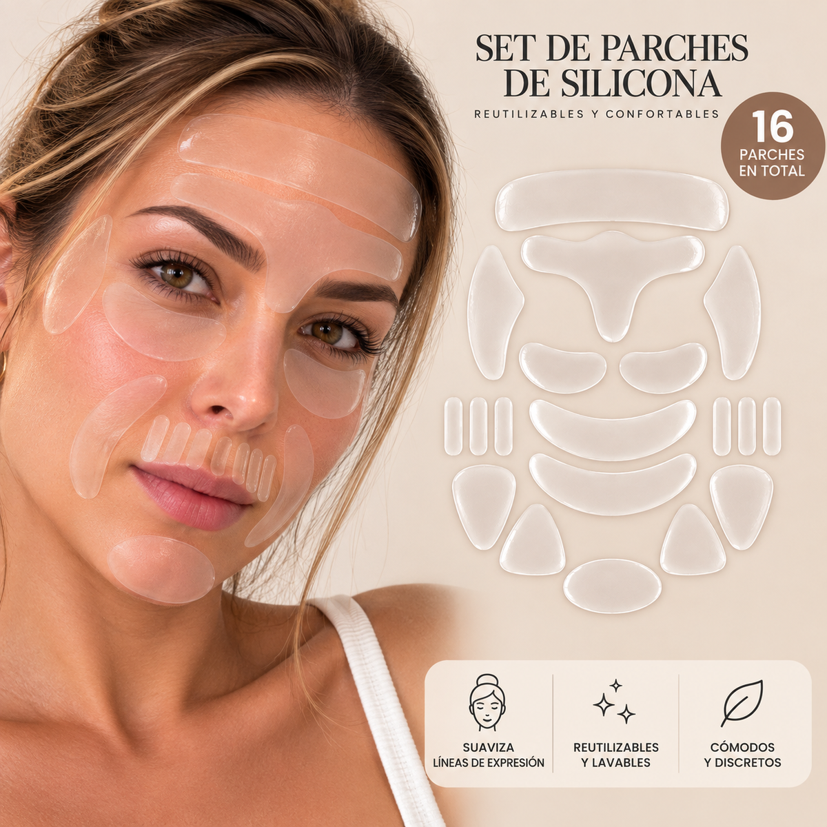 Parches Faciales de Silicona - 16 piezas