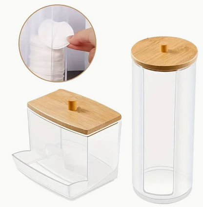 Set Dispensador de Algodón e Hisopos Kit Tapa Bamboo