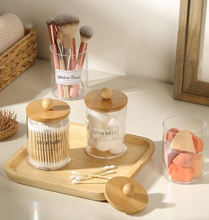 Set x 4 Dispensadores Tarros Con Tapas de Bamboo