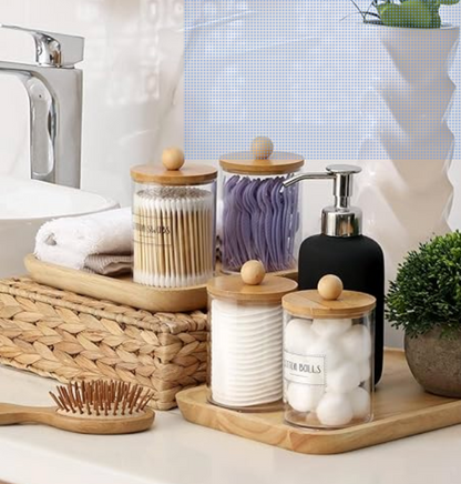 Set x 4 Dispensadores Tarros Con Tapas de Bamboo