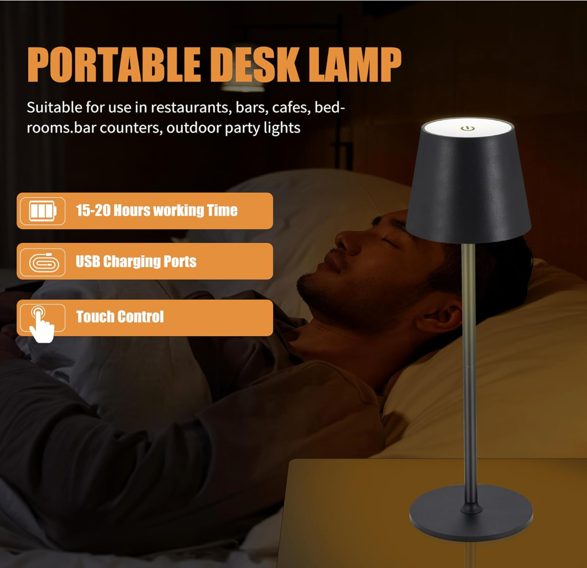 Lámpara De Mesa Led Tactil Inalambrica Recargable Usb