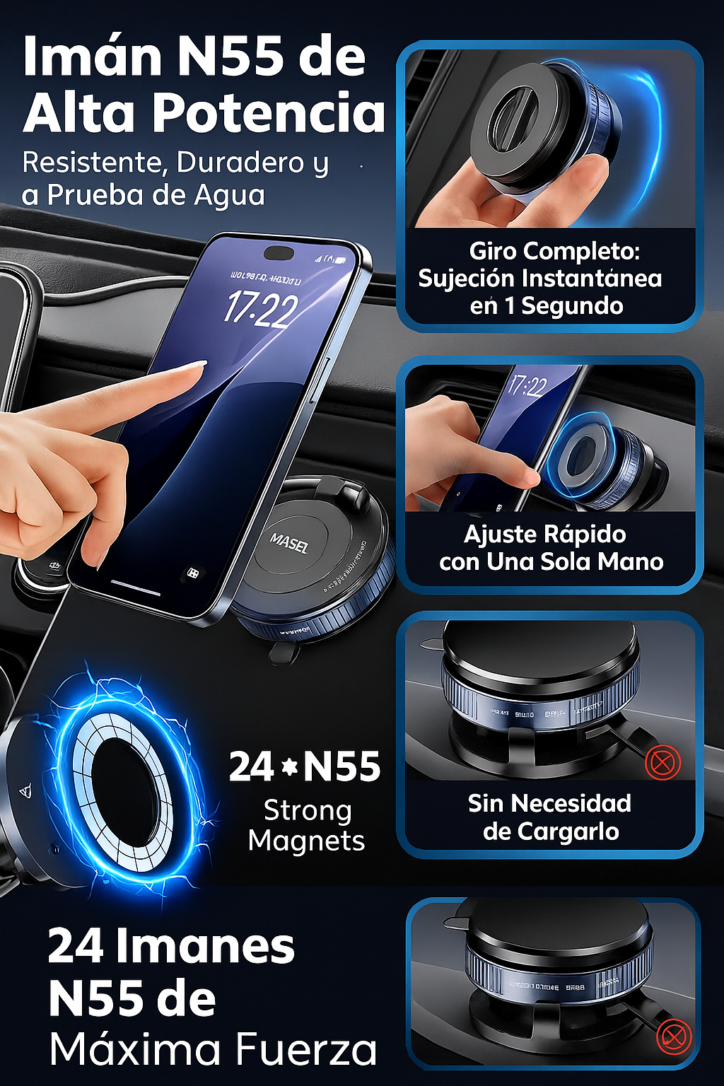 Soporte Magnético 360° Celular Auto Escritorio Firme