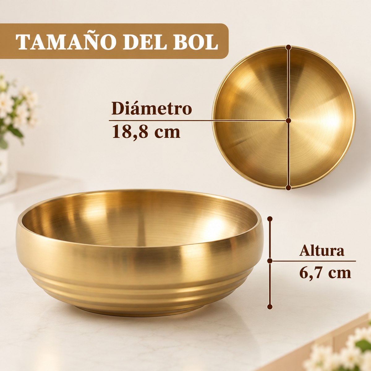 Bowl Dorado de Acero Inoxidable Grande