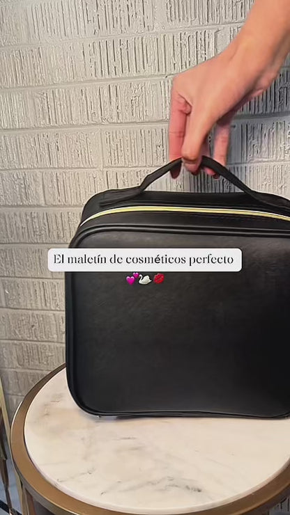 Maletín Organizador Cosméticos con Espejo LED Cuero Vegano
