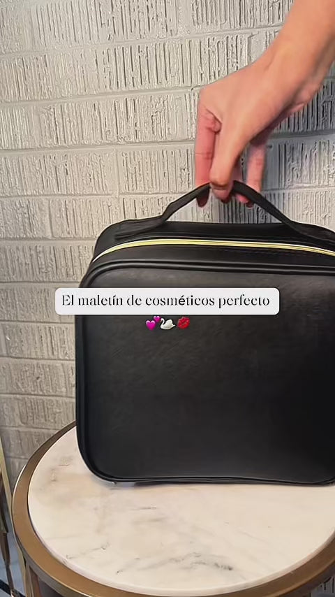 Maletín Organizador Cosméticos con Espejo LED Cuero Vegano