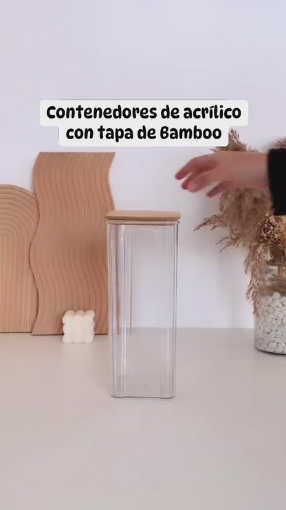 Set De 5 Recipientes Tapa Bambu Contenedores Hermeticos Apilables Libre de BPA