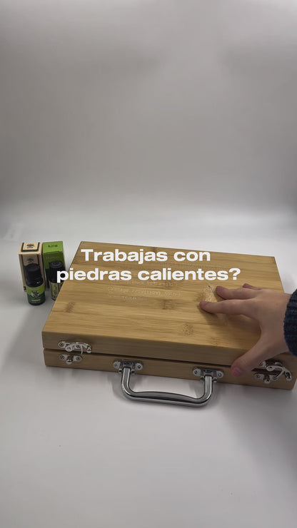 Maletín Valija Calefactor de Bambú + 16 Piedras Calientes + 2 Aceites de Regalo