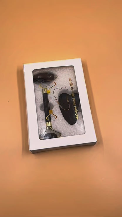 Kit Roller y Guasha de Obsidiana Negra