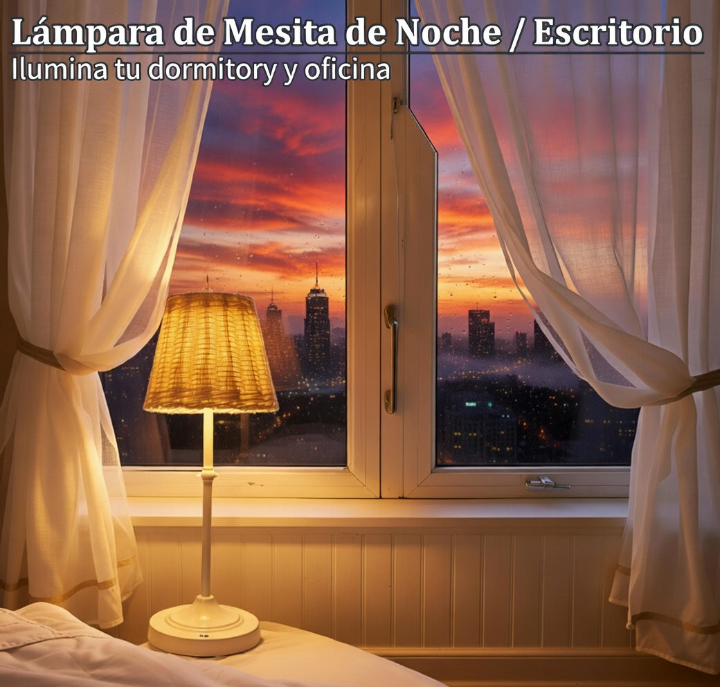 Lámpara Mesa Ratán Recargable USB-C Táctil 3 Tonos 12 Horas